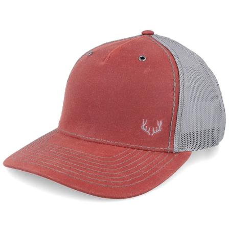 Hunter - Tiny Deer Antlers 112wh Split Red/Charcoal A-Frame Trucker Trucker Red Cap - @ Hatstore