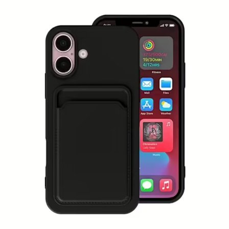 iPhone 16 Plus Mobilskal Silikon med Korthållare - Svart