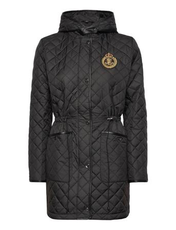 Crest-Patch Diamond-Quilted Hooded Coat Tikkitakki Black Lauren Ralph Lauren