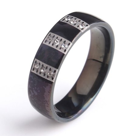 Rostfritt stål ring 6mm svart tre rader kristall