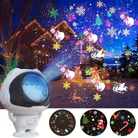 1 stk. USB-drevet LED-projeksjonslys med 360° roterende projektor, USB-drevet juletre, snømann, snøflak, julenissen, glødende effekt [DB]