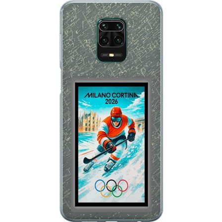 Kompatibel Mobilcover til Xiaomi Redmi Note 9 Pro Curling illustration med spillere og sten på isen, Milano Cortina 2026, snedækkede stænk og olympisk