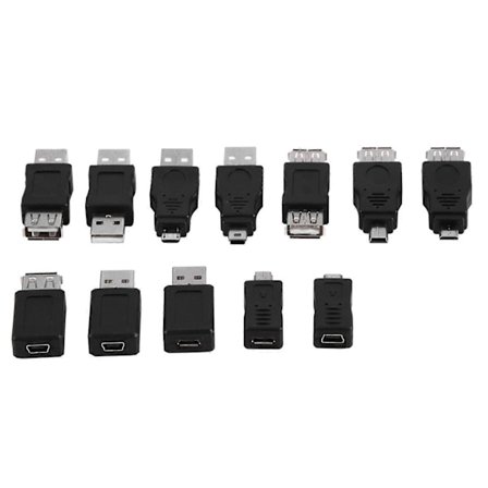 Paket med 12 st USB2.0-adaptrar, Micro/Mini hane/hona-omvandlare, kontakter