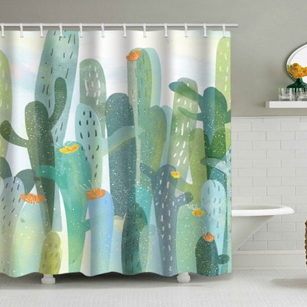 Illustration Cactus Duschdraperi, med 12 plastkrokar