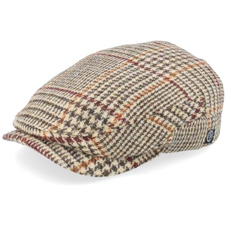 CTH Ericson - Beige flatcap Cap - Harris Tweed Glen Check Beige Flat Cap @ Hatstore
