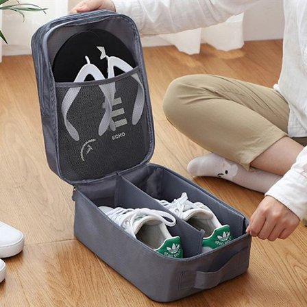 1 Stycke Grå Texturerad Oxford Sko Väska Reseförvaring Tre Sko Väska