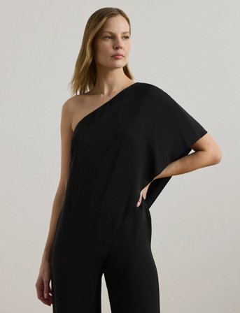 Lauren Ralph Lauren Cape Georgette One-Shoulder Jumpsuit - Black - 34