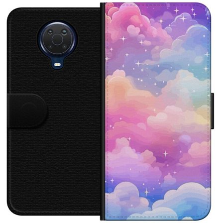 Kompatibelt Lommeboketui til Nokia G20 Søt enhjørning med regnbuefarget hår mot en stjernebelagt pastellbakgrunn i kawaii-stil