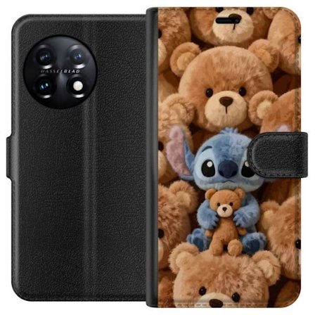 Kompatibelt Lommeboketui til OnePlus 11R Stitch omgitt av brune teddybjørner med en liten teddybjørn i fanget i en søt og koselig kawaii-design