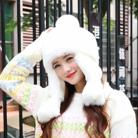 Strikket varm lue i imitert pels for kvinner, øreklafflue, russisk jegerlue, vinterstil.