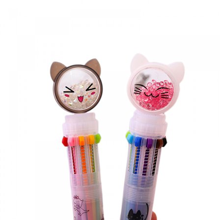 10-i-1 multifarvede tegne kuglepenne med dyremotiver, 0,5 mm kuglepenne med flydende blæk til skole- og kontorartikler