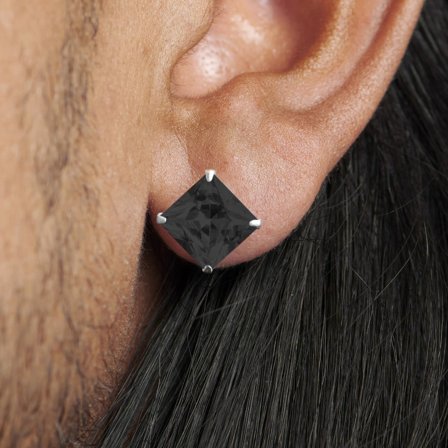 Svart Firkantet 8mm Zirkon Ørering for menn - Øredobber