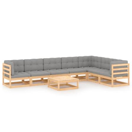 Vidaxl Loungegrupp Med Dynor 8 Delar Massiv Furu Grå