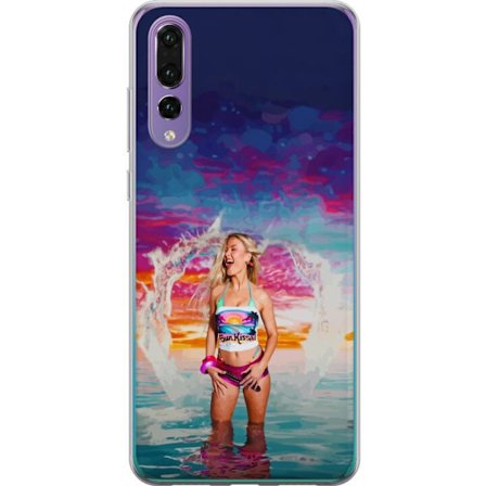 Yhteensopiva Puhelinkuori Huawei P20 Pro Vaalea nainen kirjavia rantavaatteita pelaa meressä auringonlaskun aikaan