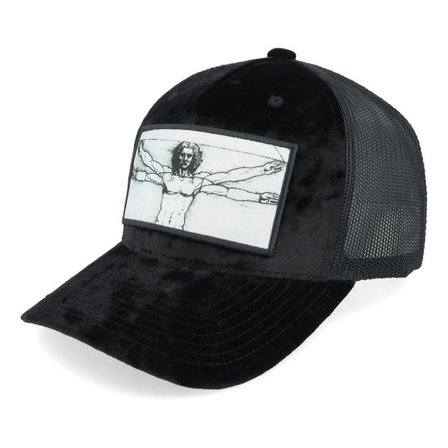 Public Domain - Svart trucker Keps - Vitruvian Man Patch Velvet Black Trucker @ Hatstore