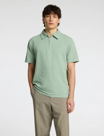 Selected Slhsander Seersucker Zip Ss Polo - Green - S