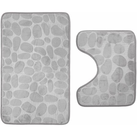 2 stk. bademåtte, U-formet kontur badeværelse tæppe og toilet tæppe, maskinvaskbar absorberende memory skum gulv bademåtte 1