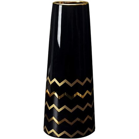 24,5 cm Blomster Vase Sort Guld Keramisk Høj Design Dekorativ