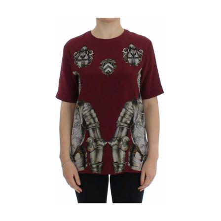 Dolce & Gabbana, Knight Print Silk T-shirt Czerwony, Kobieta, Rozmiar: S
