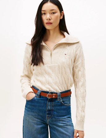 Tommy Hilfiger Soft Wool Cable 1/2 Zip Ls Swt - Cream - XXXL