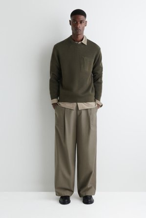 COS Men's Maglione Girocollo In Lana Con Tasca in Verde