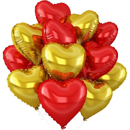 12 st Röda Hjärtformade Folieballonger, 18 tum Guld Mylar Ballon för Babyfödelsedag Bröllop Fest Dekorationer, Röd Guld