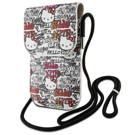 Hello Kitty läder Tags Graffiti Cord väska - beige