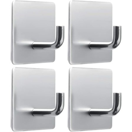4 stk. selvklæbende kroge, kraftige håndklædekroge til væg, rustfri stål tøjkroge til døre, badeværelse, køkken, toilet sølv