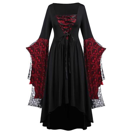 Voksen Punk Gothic Witch Carnival Cosplay Kostume Hexe Vampyr Festkjole Halloween Burgundy 5XL