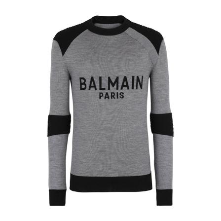 Balmain, Round-neck Knitwear Grijs, Heren, Maat:L