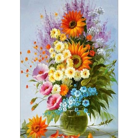 5D Diamantbroderisett (30x40cm), Diamantbroderi Fullsett, Mal etter tall, Korssting Rhinestones og gule blomster for veggdekor, Livin