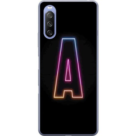 Kompatibelt Mobildeksel til Sony Sony Xperia 10 III Minimalistisk neonbokstav A i regnbuefarget lys mot svart bakgrunn i moderne typografisk stil