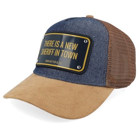 John Hatter & Co - Preto trucker Boné - There Is A New Sheriff In Town Aluminium Plate Brown/Blue A-Frame Trucker @ Hatstore