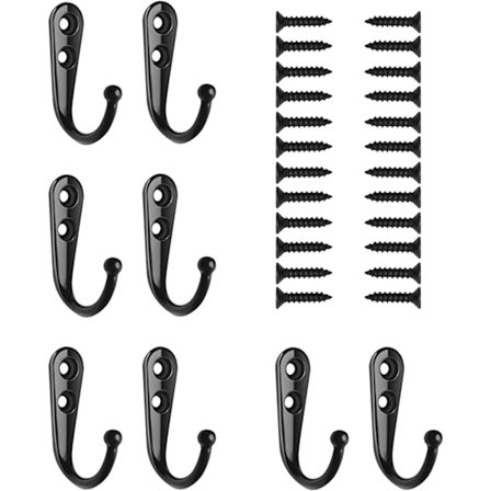 Kåpehengere, 8 stk veggkroker for oppheng, metall kåpehengere veggmontert med 24 skruer, for bad soverom kjøkken bakdør hattehylle (svart)