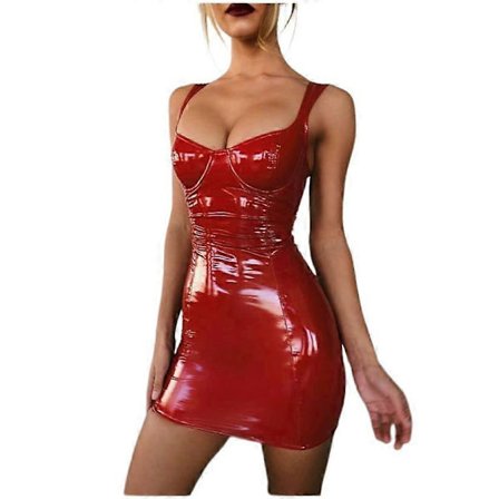 Dame Let Sling Talje Slankende Pu Læder Sling Kjole