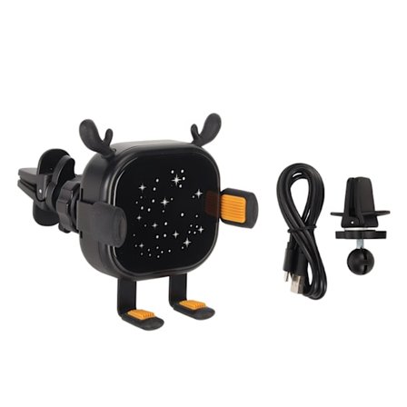 2 i 1 15W Trådlös Billaddare Snabb Laddning Automatisk Klämning Färgglatt Atmosfärsljus Luftventil Telefonhållare Svart