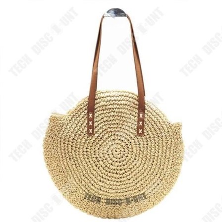 Handväska - TD - Rund i halm - Beige - Flätad - Axelrem