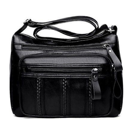 Handväska Casual Damväska Mjuk PU Läder Axel Väska Högkvalitativ Flerficks Axel Väska Solid Färg Dam Crossbody Väska(29x21x11cm,svart)