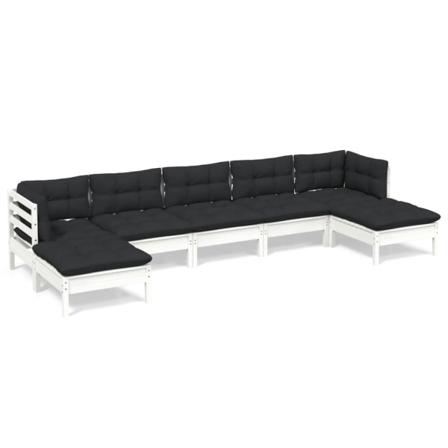 Vidaxl Loungegrupp Med Dynor 7 Delar Vit Massiv Furu Vit