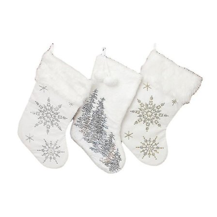 3 stk. Jule Strømpe Sok Pose Gavepose Træ Dekoration Julepynt