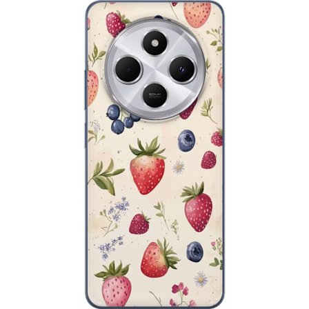 Kompatibel Mobilcover til Xiaomi Redmi 14C Sommerlig bær mønster med jordbær, blåbær og blomster i akvarel stil - trendy og lys design i bløde farver.