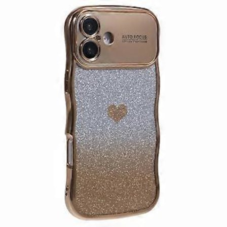 Til iPhone 16 Plus Cover Kærlighedshjerte Gradient Glitter TPU Telefon Cover Elektroplettering Krøllet Ramme (Style D)