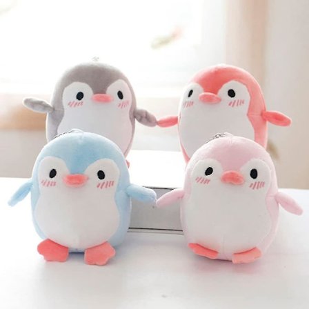 Sød pingvin plysdyr nøglering nøgleholder taske vedhæng festgave legetøj til drenge piger børn (4 stk., fire farver)