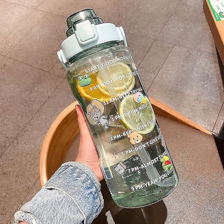 70 oz stor sportflaska med tidsmarkör 2000 ml vattenflaska med flip topplock