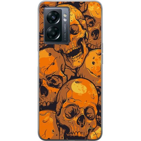 Kompatibelt Mobilskal till OnePlus OnePlus Nord N300 Orange dödskallemönster i rå illustrationstil med upprepade skallar kraftfull kontrast och mö