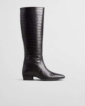 GANT Damen Bassotte Croc-Effect Leather Knee-High Boots (38) Braun