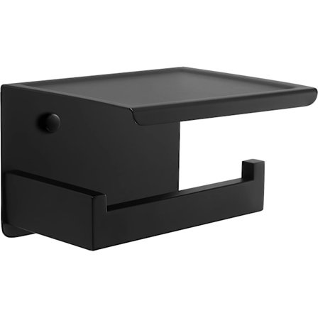 1 st Toalettpappershållare med Hylla, Självhäftande, Svart, Väggmonterad