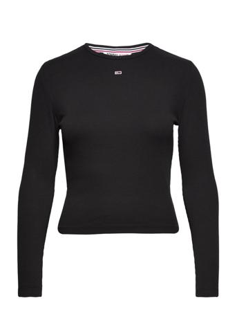 Tjw Bby Essential Rib Ls T-shirts & Tops Long-sleeved Svart Tommy Jeans*Betinget Tilbud