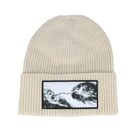 Calza Pennello - Creation Of Adam Beanie Oatmeal Oversized Cuff Cuff Beige Beanie - @ Hatstore