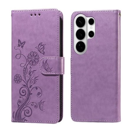 Samsung Galaxy S26 Ultra Plånboksfodral Konstläder Blomtryck Ställ - Lila